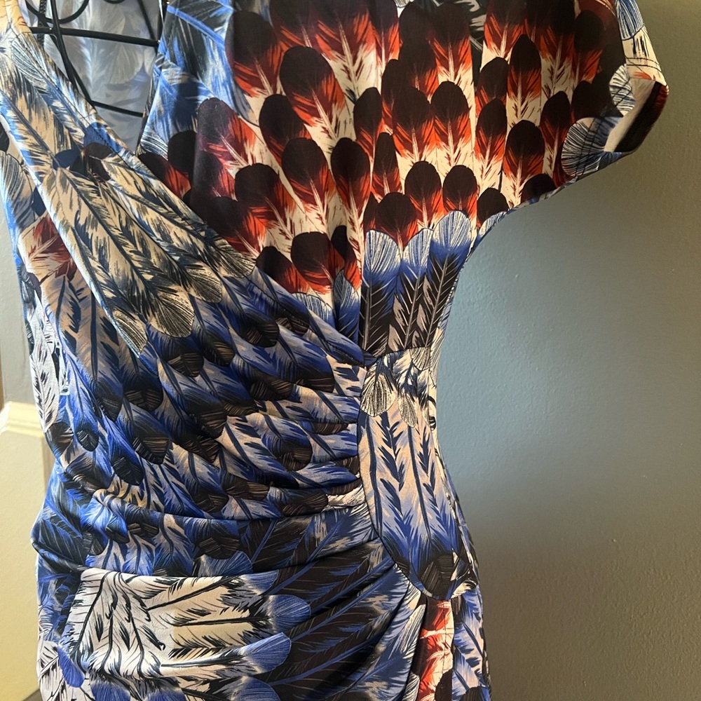 Presley Skye Blue and White Feather Ruched Summer Dress X Small - Picture 5 of 15